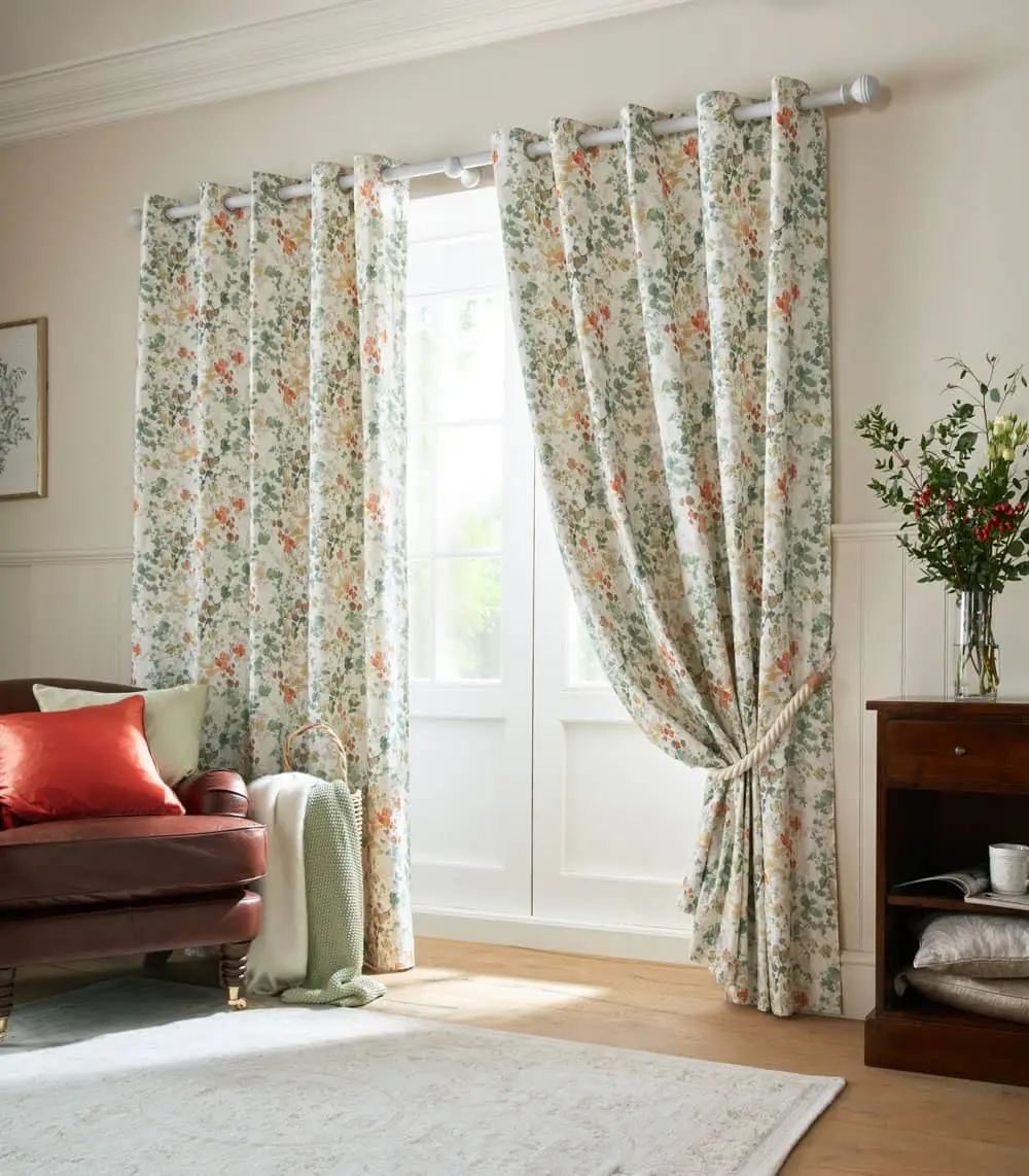 Shop Old Castle Leaves, Fern Green Ready Made Curtains UK