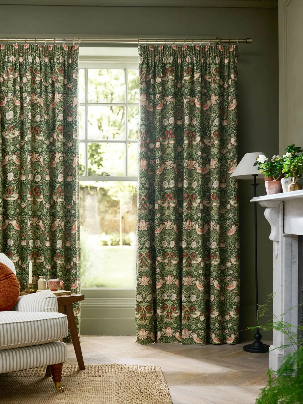 Shop Strawberry Thief (RM), Nettle Ready Made Curtains UK